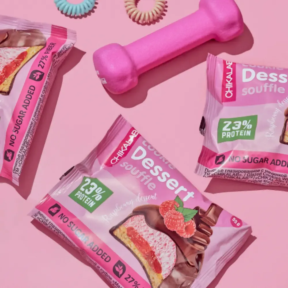 Protein cookie, Chikalab, Dessert, Souffle Glazed Creamy Raspberry , 55 g