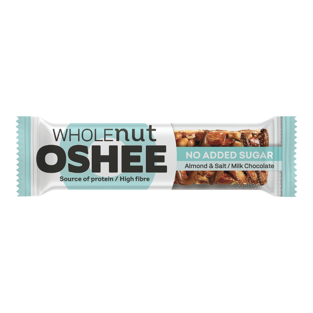 OSHEE Nut Bar with Vitamins and Minerals No Added Sugar 40g - Milk Chocolate, Almond & Salt