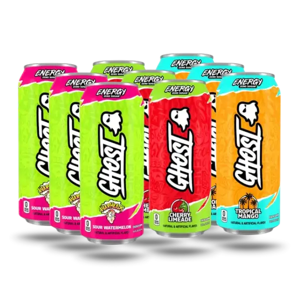 GHOST® Energy 9-can variety pack—Sour Watermelon, Cherry Limeade, Tropical Mango, 473ml sugar-free