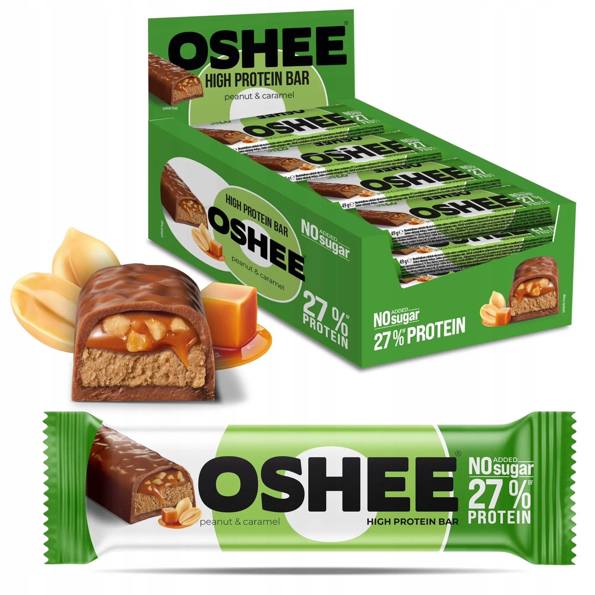 (Box of 12) Oshee Protein Bar Peanuts Caramel - 27% Protein