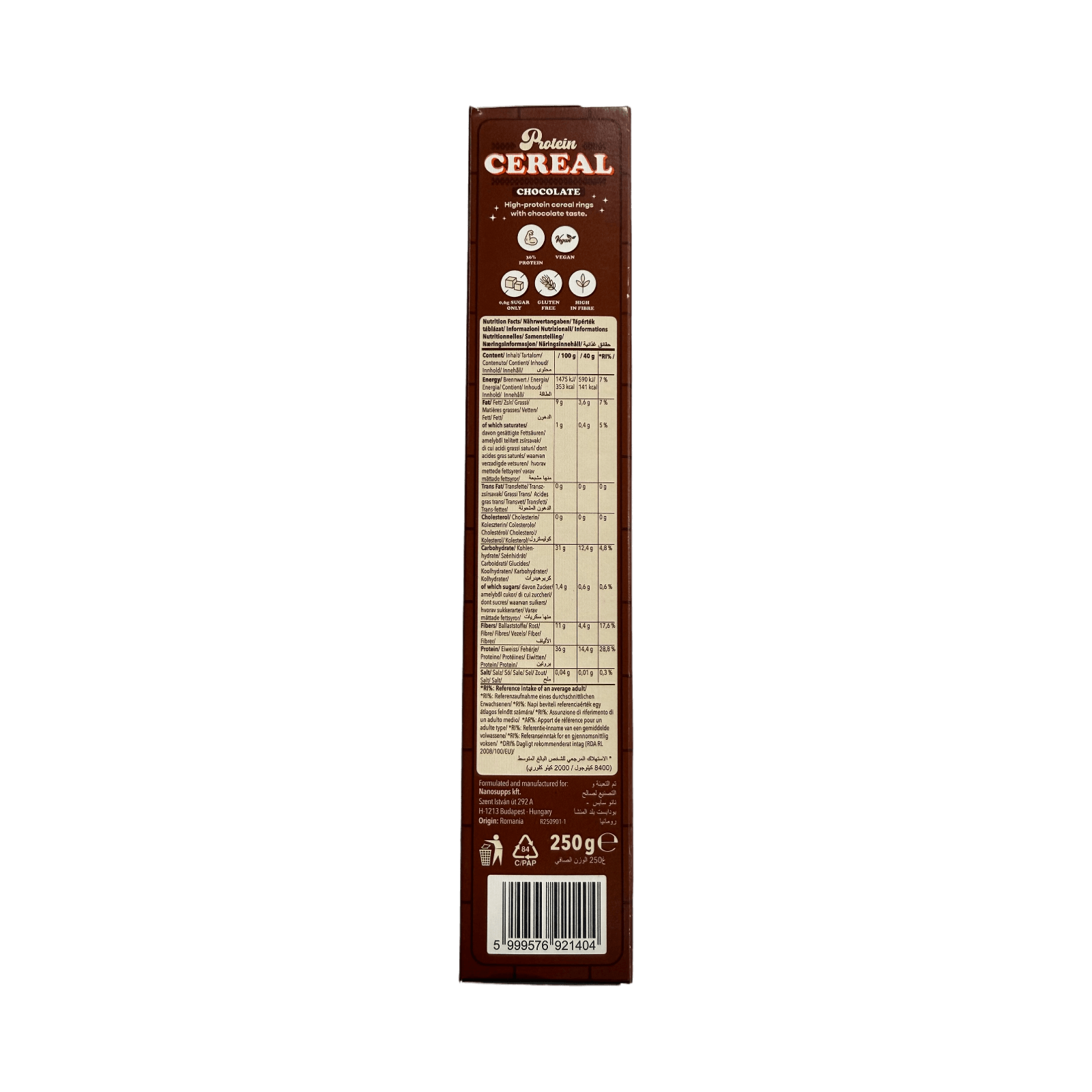 Nanosupps Ä Protein Cereal Vegan and Gluten Free - Chocolate 250g