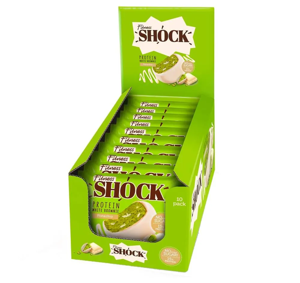 (Box of 10) Protein Brownie Sugar-Free White Chocolate & Pistachio 50g