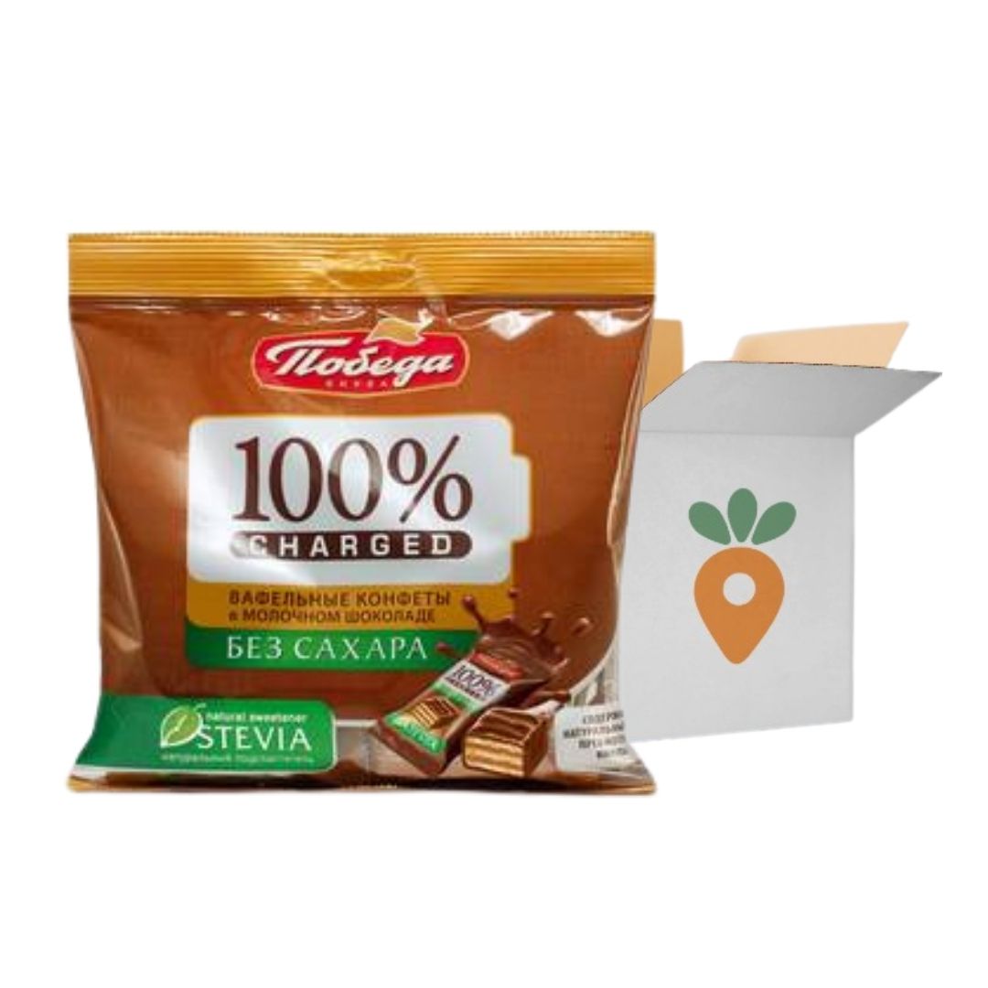 (Box of 12) Mini Wafer covered with chocolate no added sugar - Pobeda - MilkChocolate