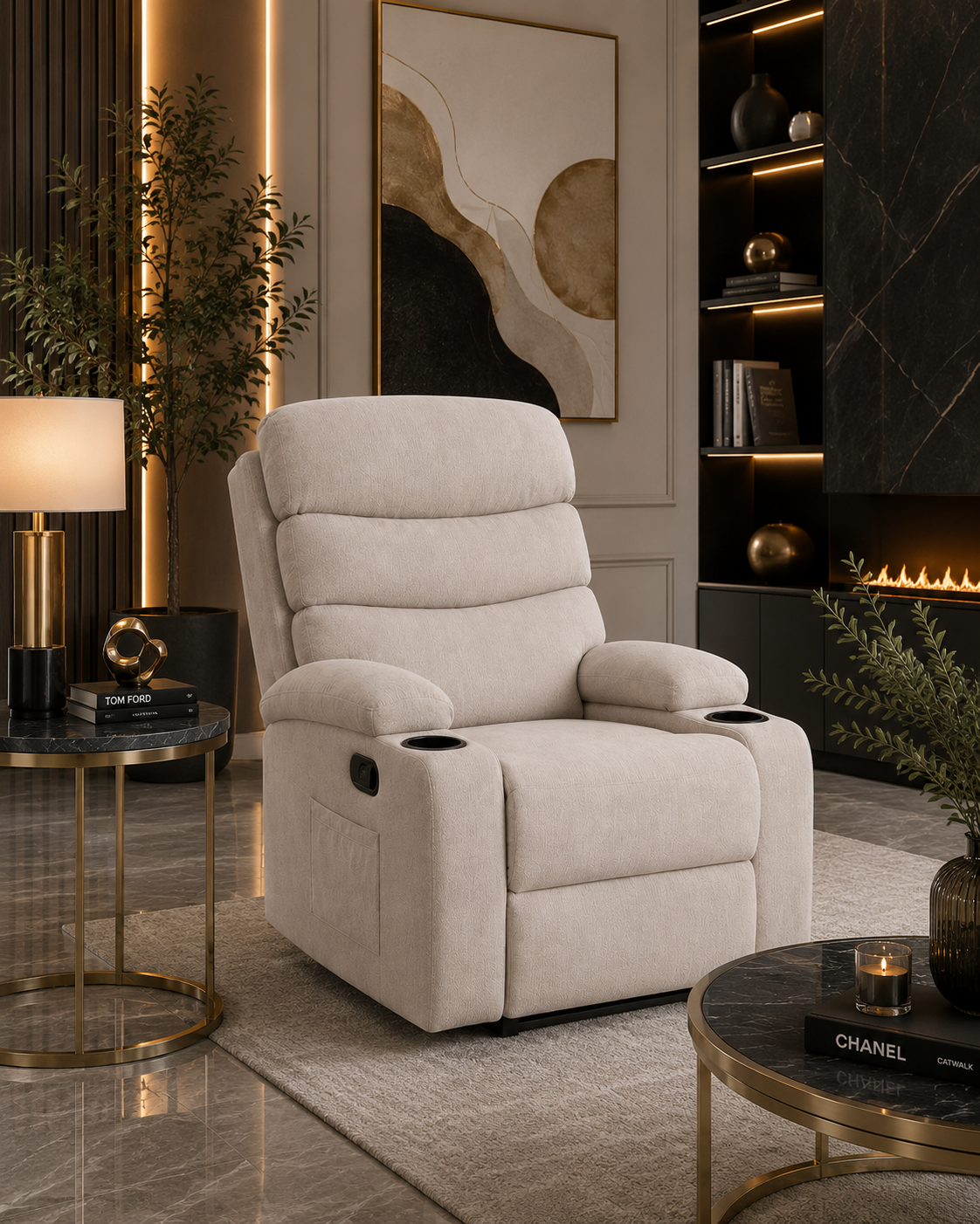  كرسي استرخاء ثابت فاخر مع مسند قدم منفصل مقاس 92 × 84 × 102 سم – مقعد مريح بتصميم عصري لدعم كامل للجسم والاسترخاء اليومي 