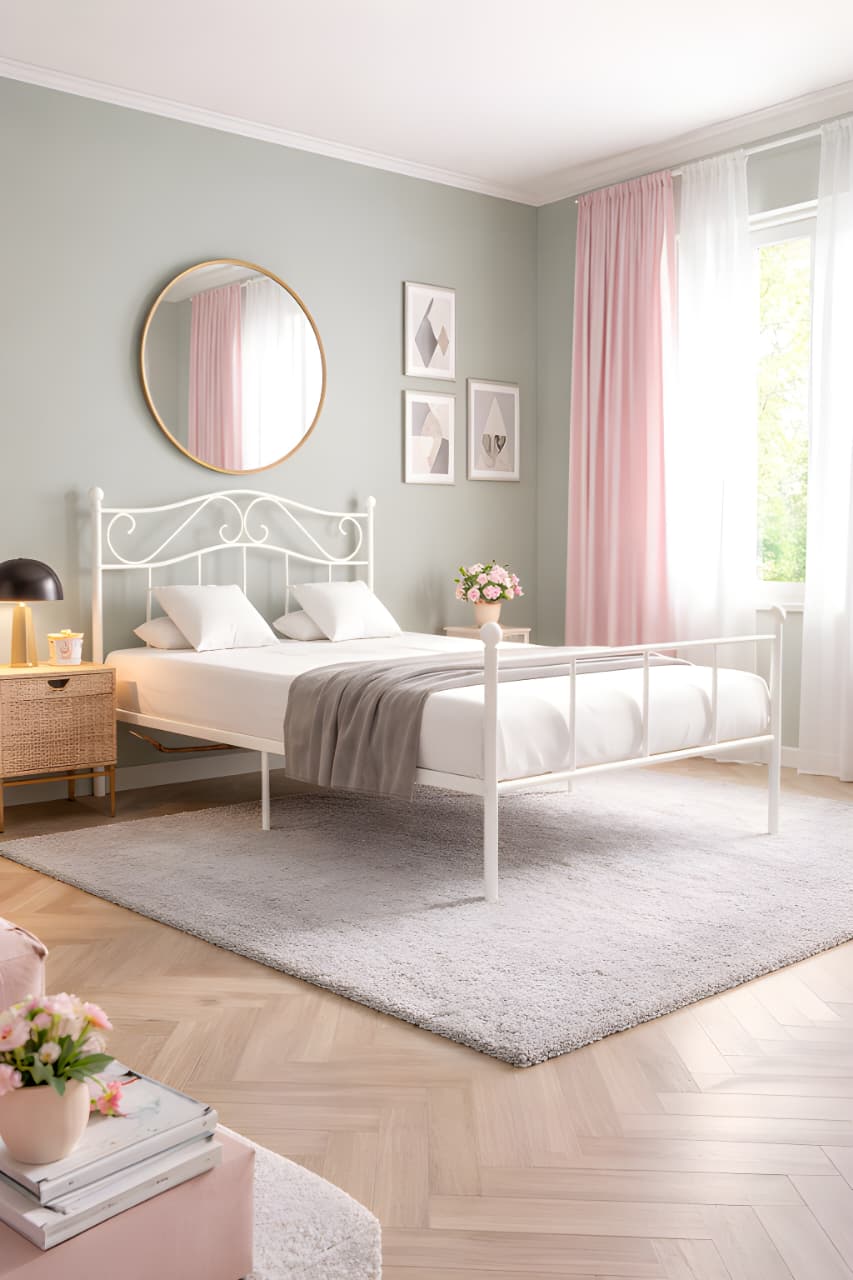  سرير معدني جميل نفر || ابيض 