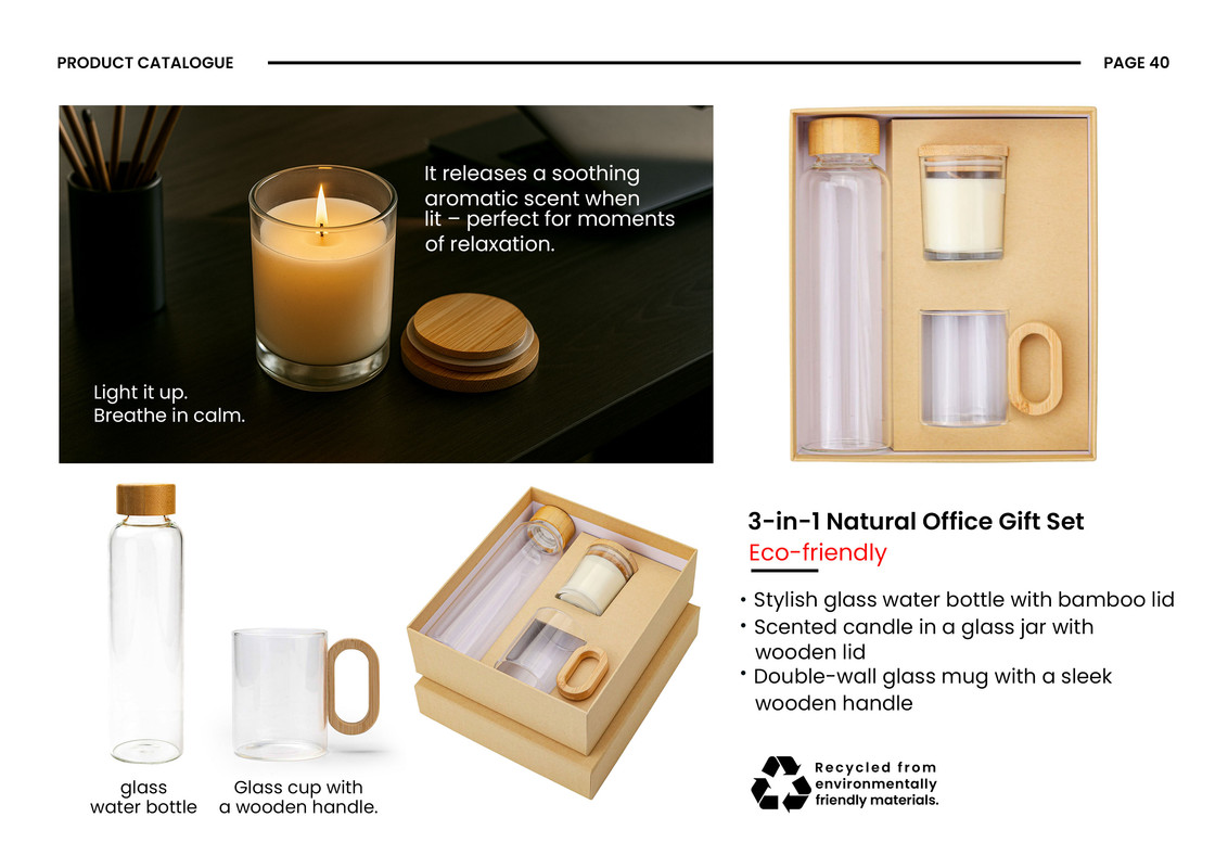 Eco-Friendly Set (Glass Cup – Glass Water Bottle – Candle)