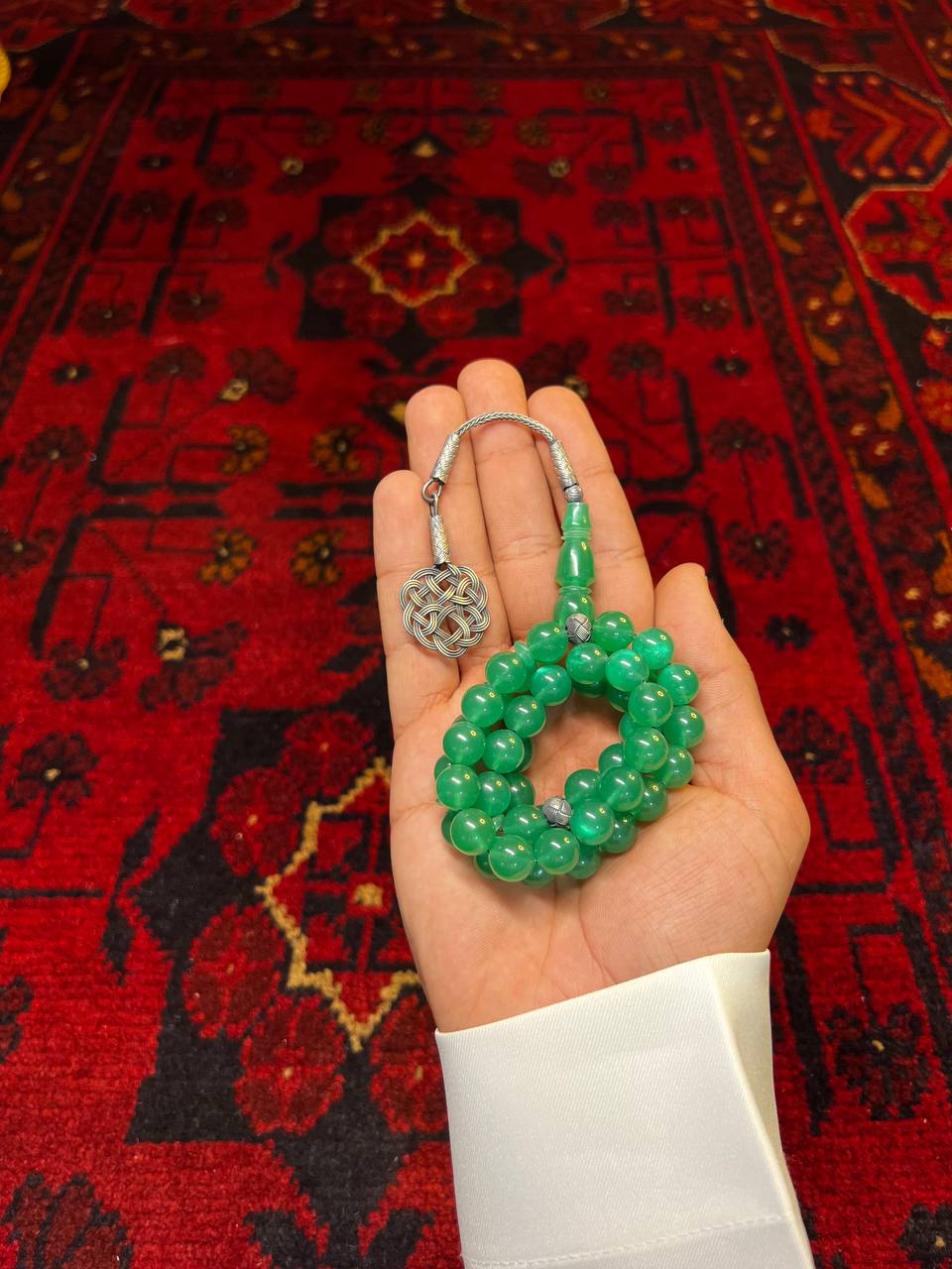 مسباح بكلايت بكركوشة وفواصل فضة عيار 925 بعدد 51 خرزة بمقاس 10 ملم