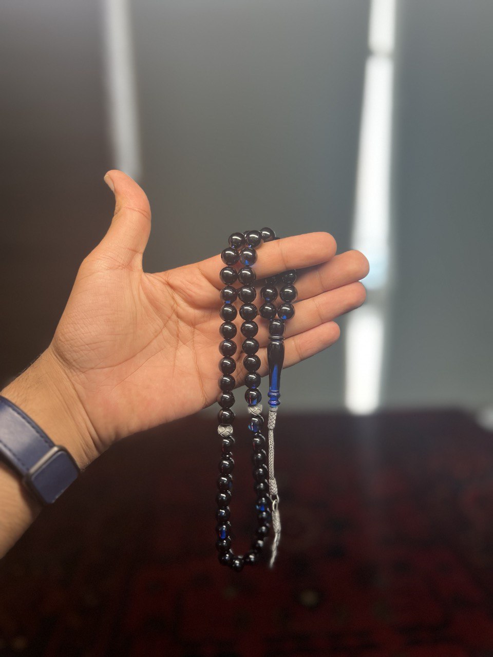 مسباح بكلايت بكركوشة قماش يدوي وطربزونة فضة عيار 925 بعدد 51 خرزة بمقاس 10 ملم