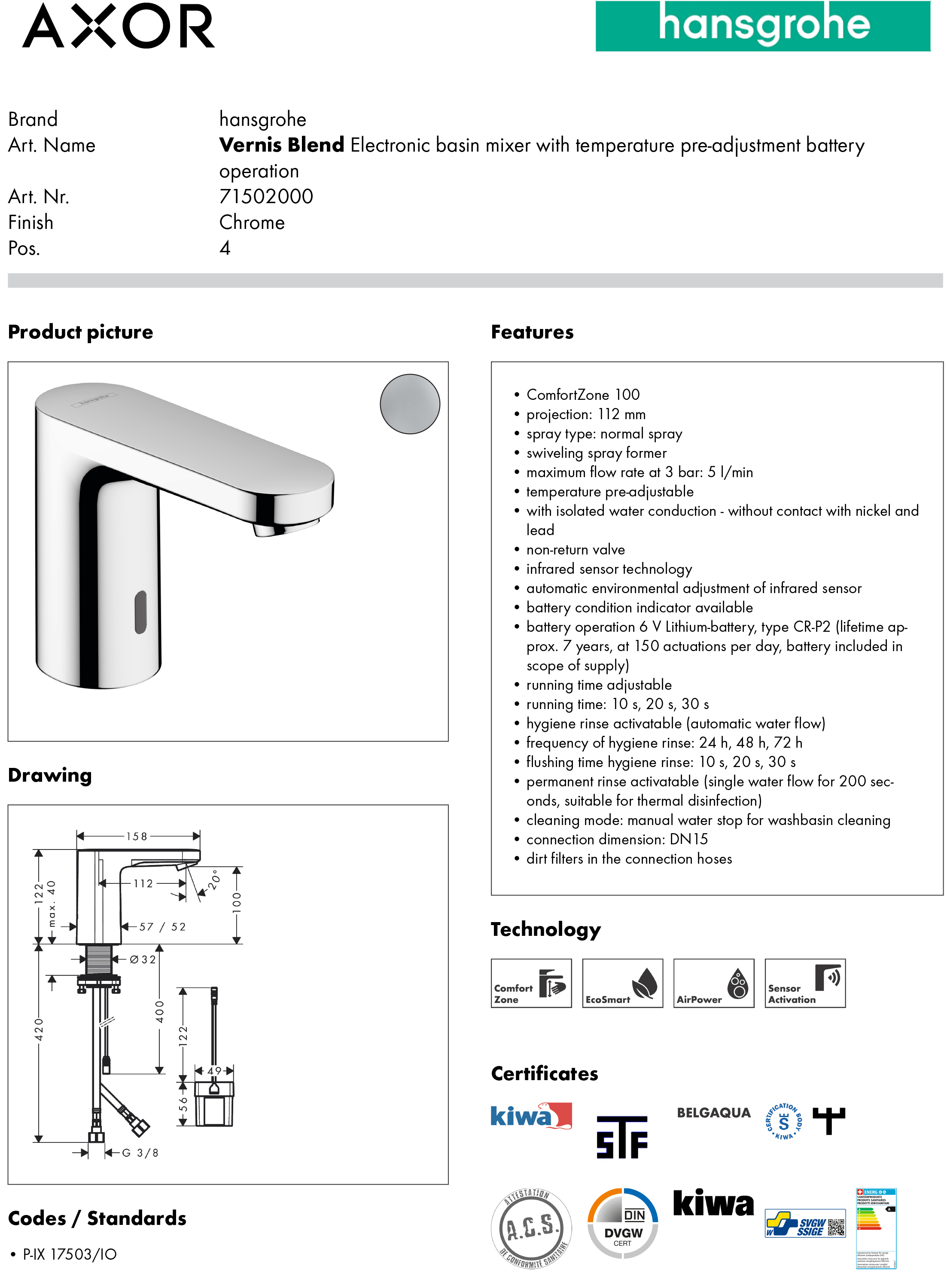 خلاط مغسلة كروم سينسور - هانز جروهي Hansgrohe
