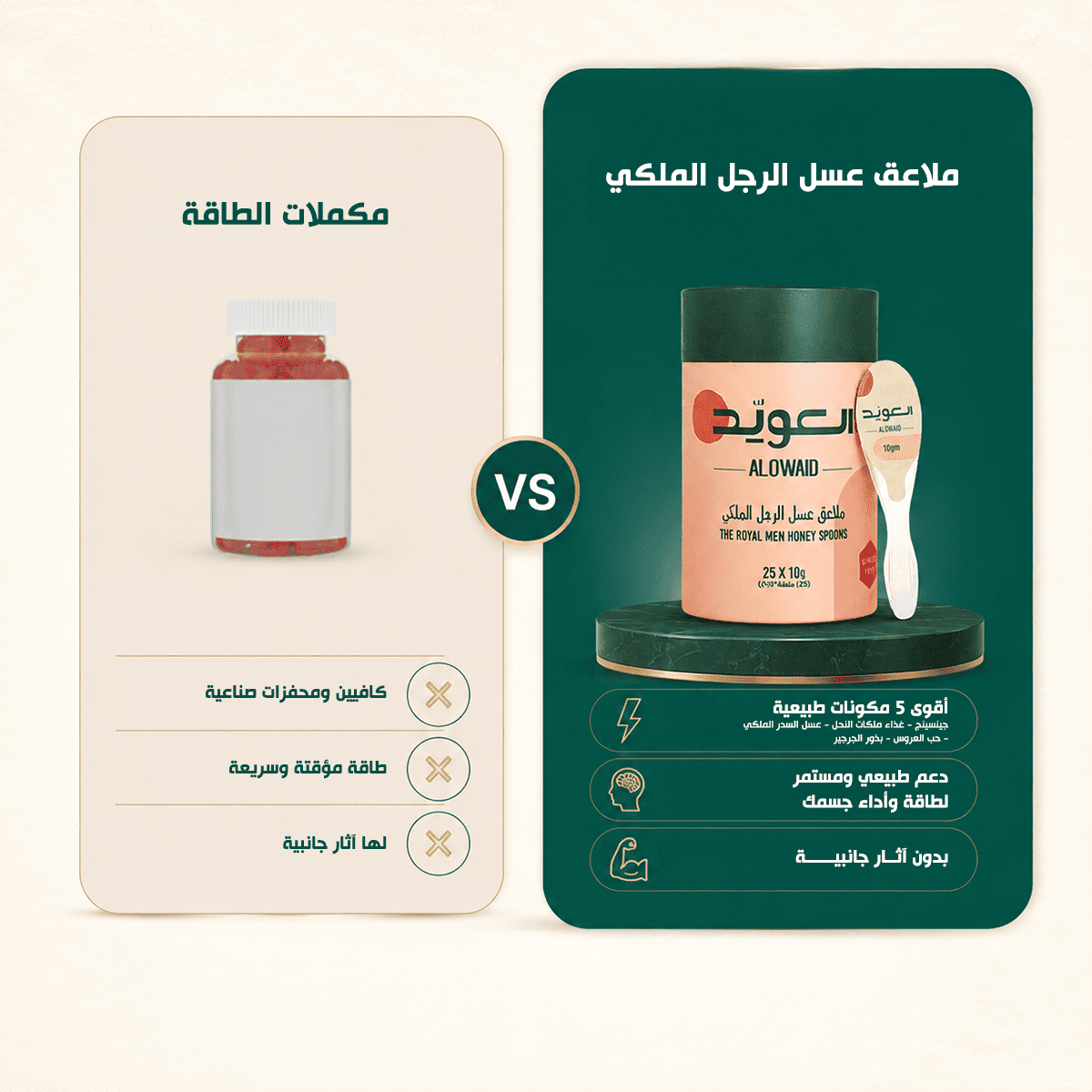 ملاعق عسل الرجل الملكي (75 ملعقة + حبوب لقاح 220 جم هدية)