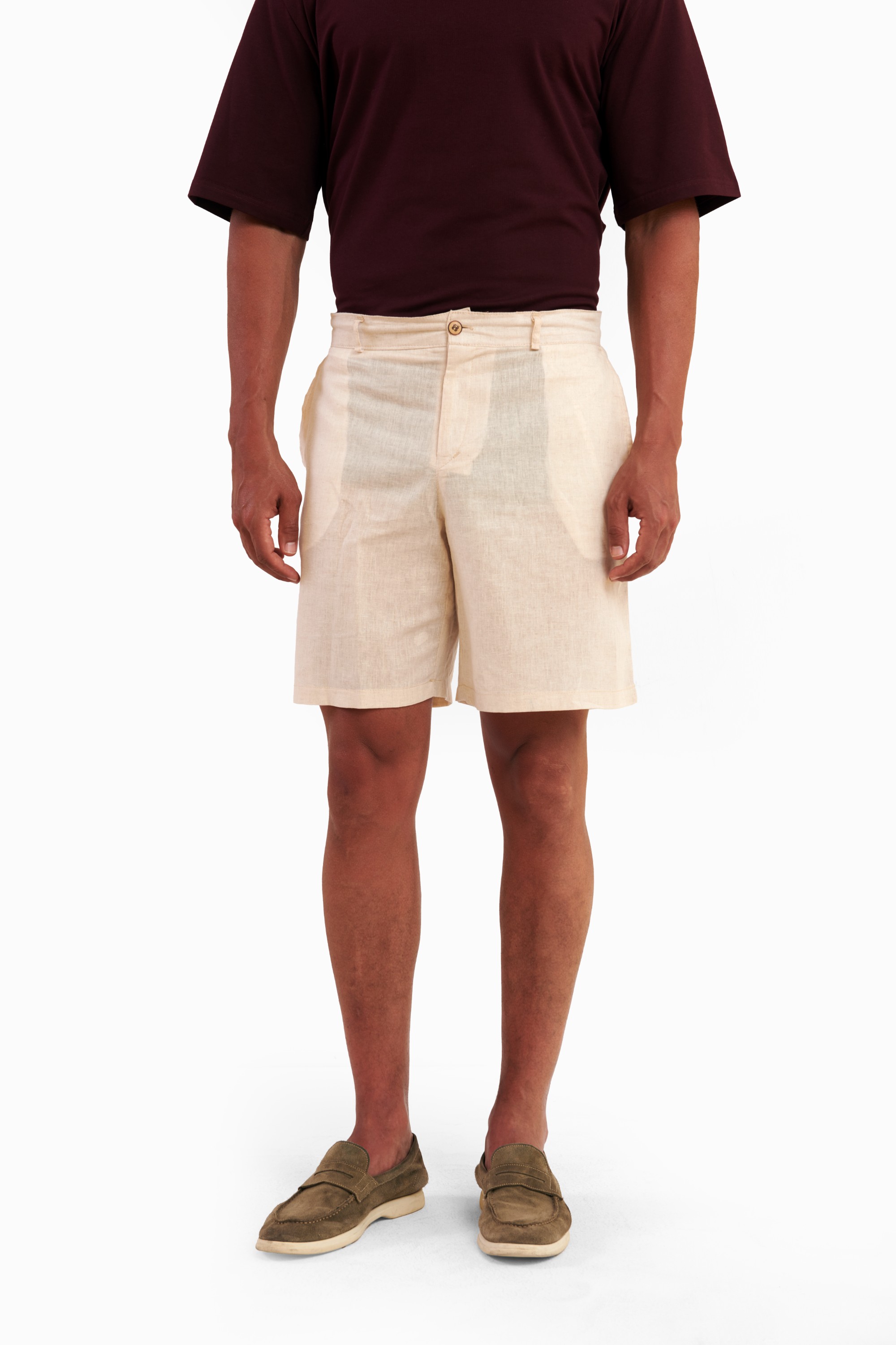 Beige Linen Shorts — 3