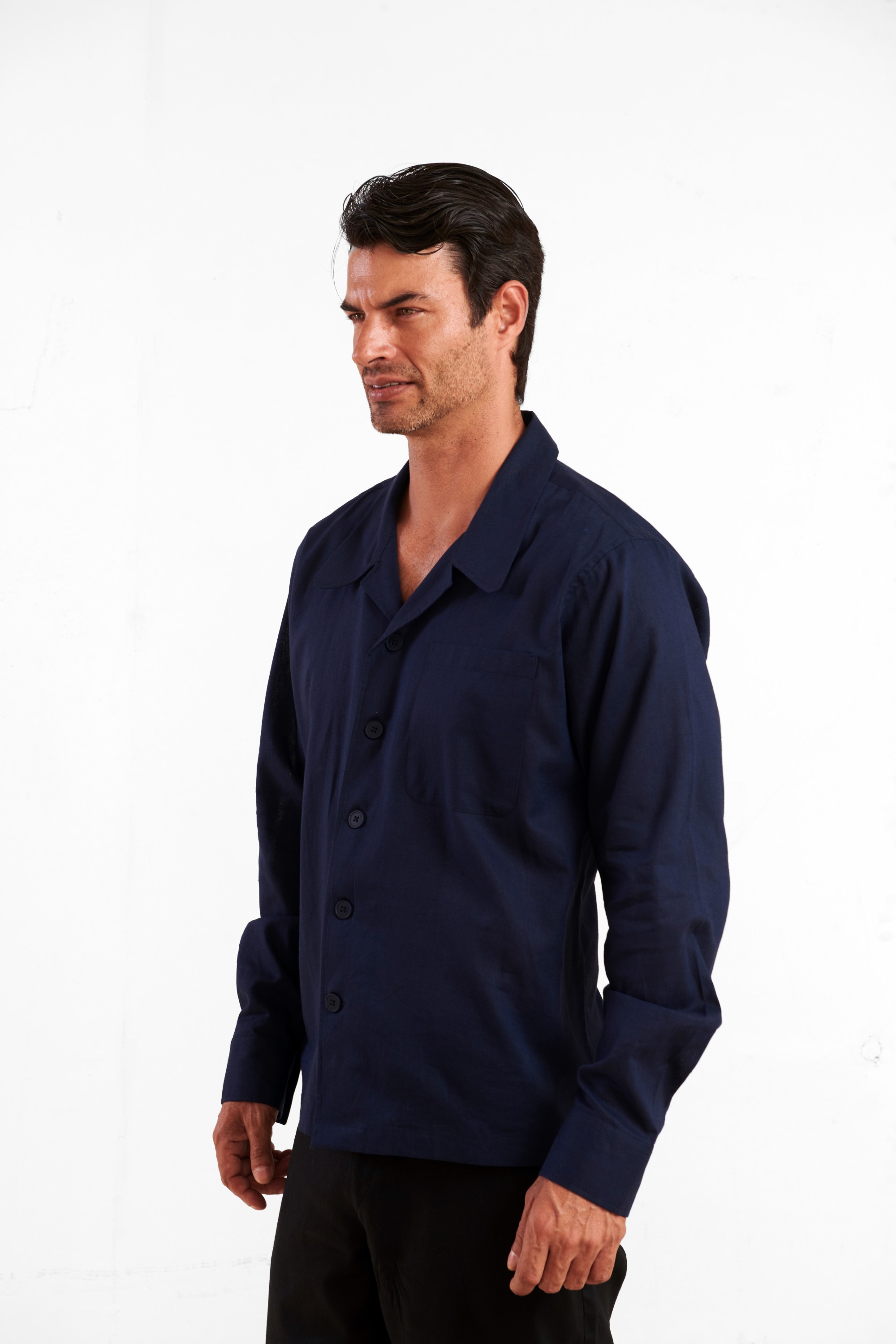 Navy Blue Linen Overtshirt — 5