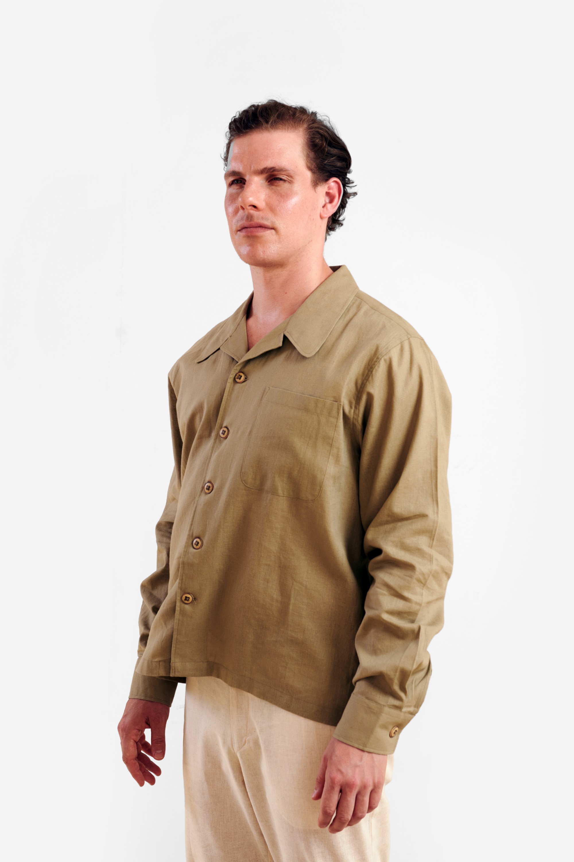 French Beige Linen Overshirt — 5