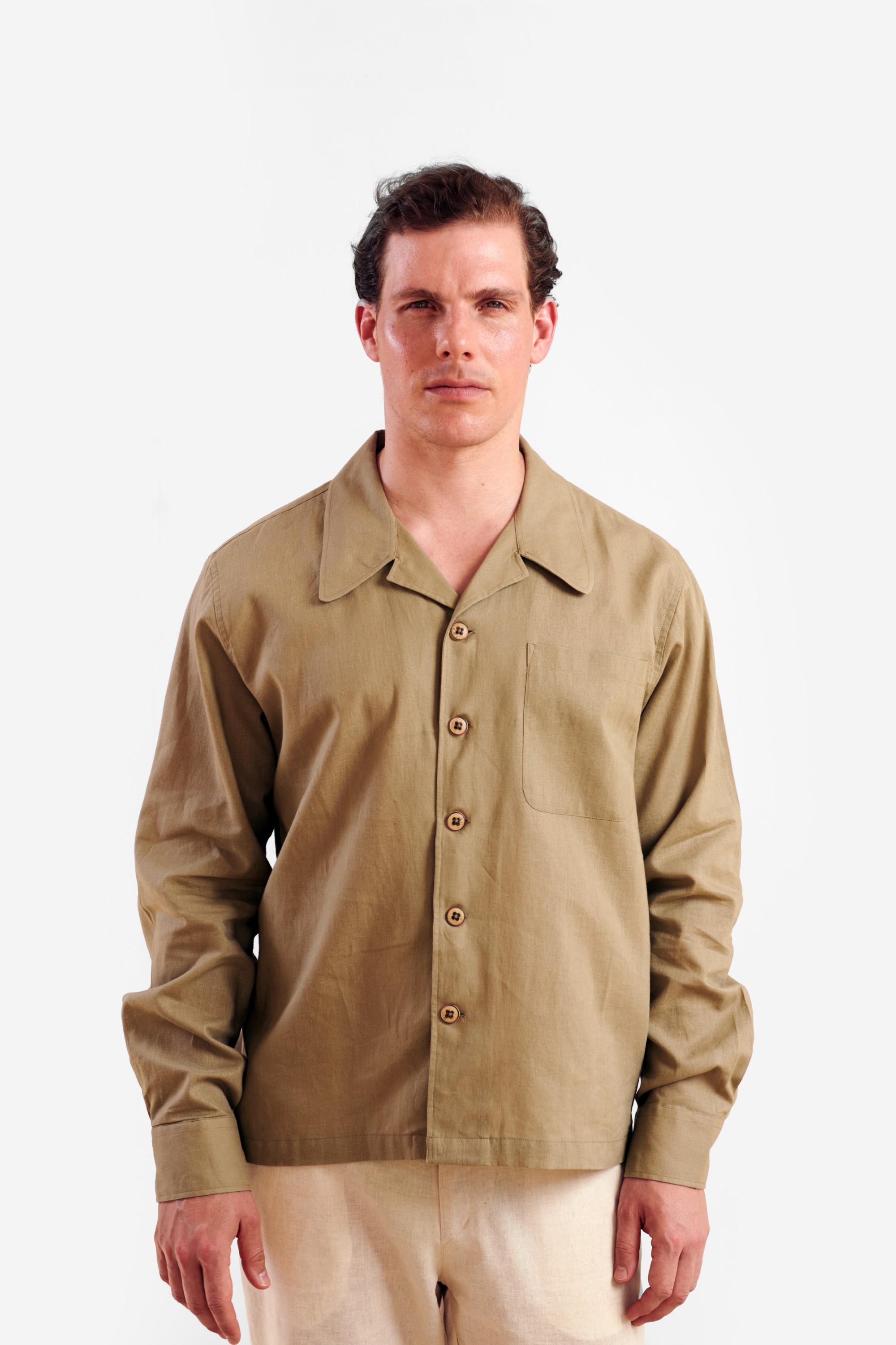French Beige Linen Overshirt — 4