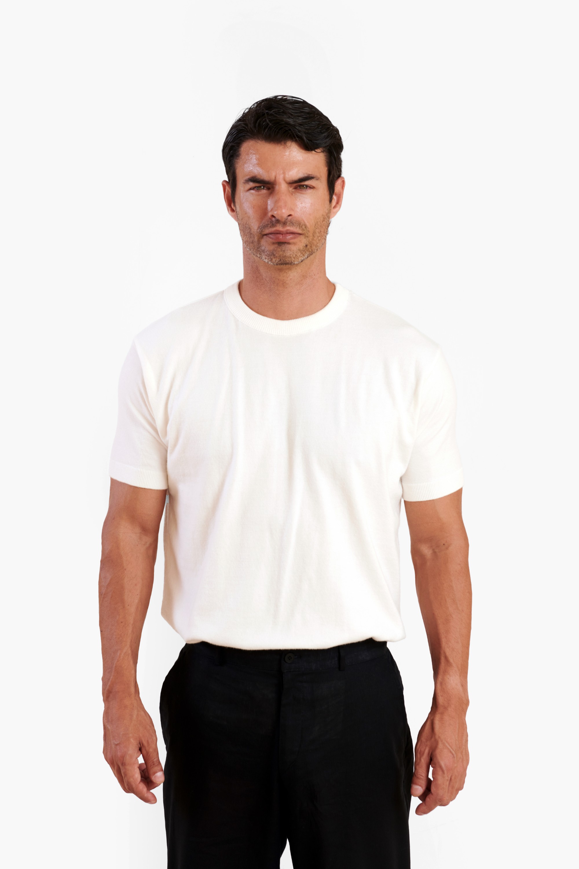 White Knitted Round-Neck — 4