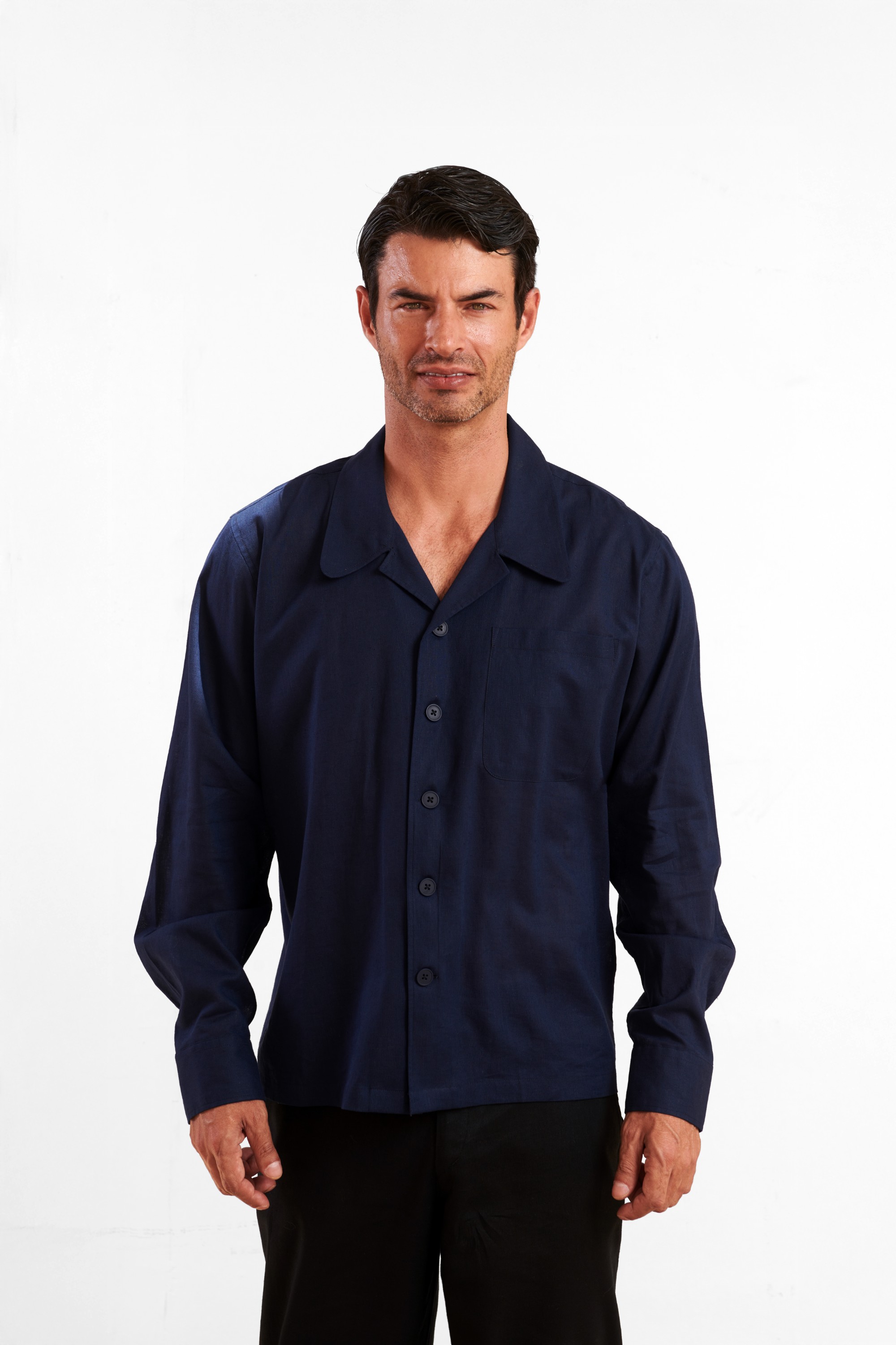 Navy Blue Linen Overtshirt — 4