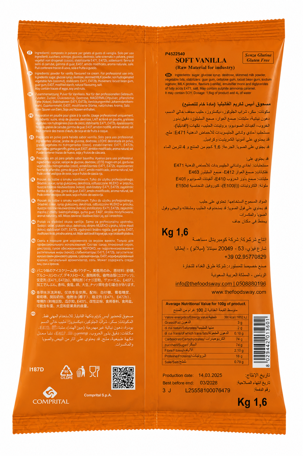 خليط فانيلا للجيلاتو والآيس كريم السوفت - Comprital