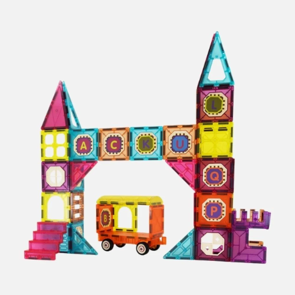 Colorful building blocks with cartoon figure