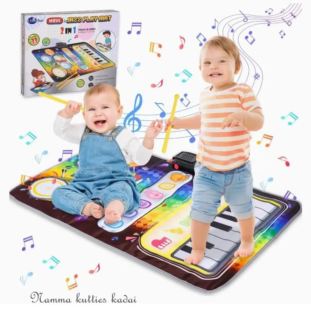 Two children playing on a smart music mat