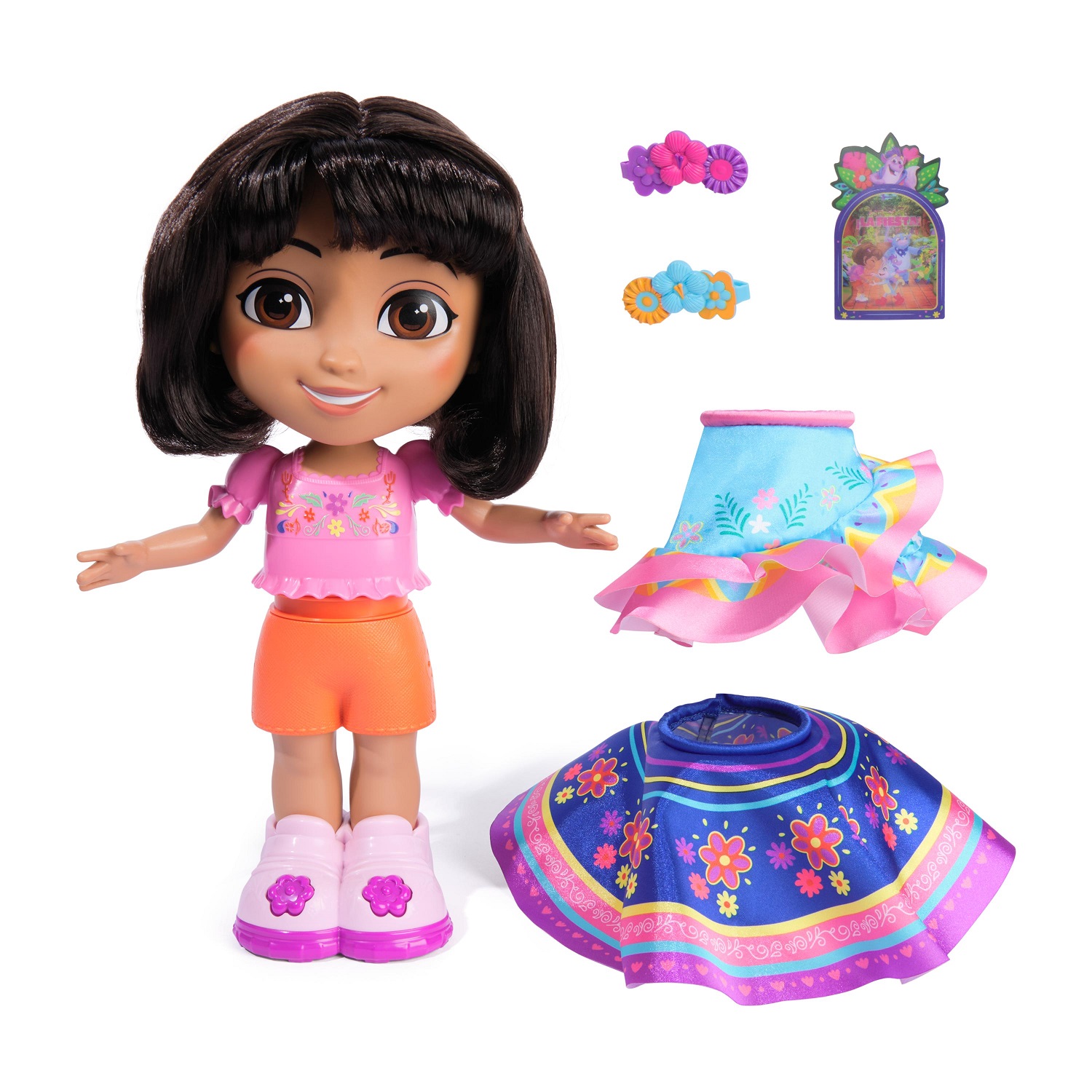 Doll of young girl with black hair and colorful clothes