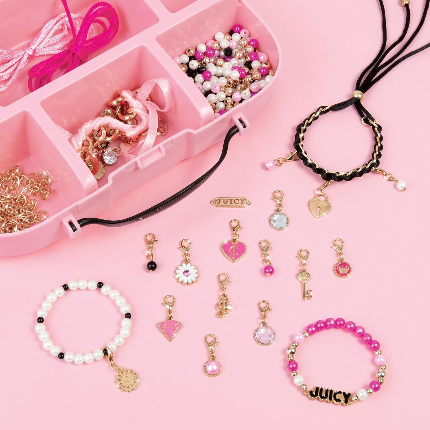 Pink box containing jewelry accessories