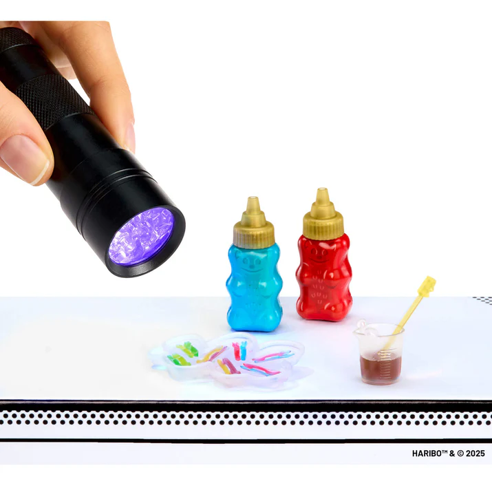 LED lamp, candy bags, colored candles and chips