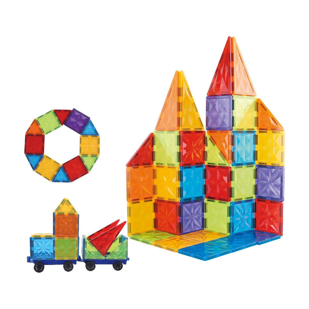 Colorful geometric board and small model train