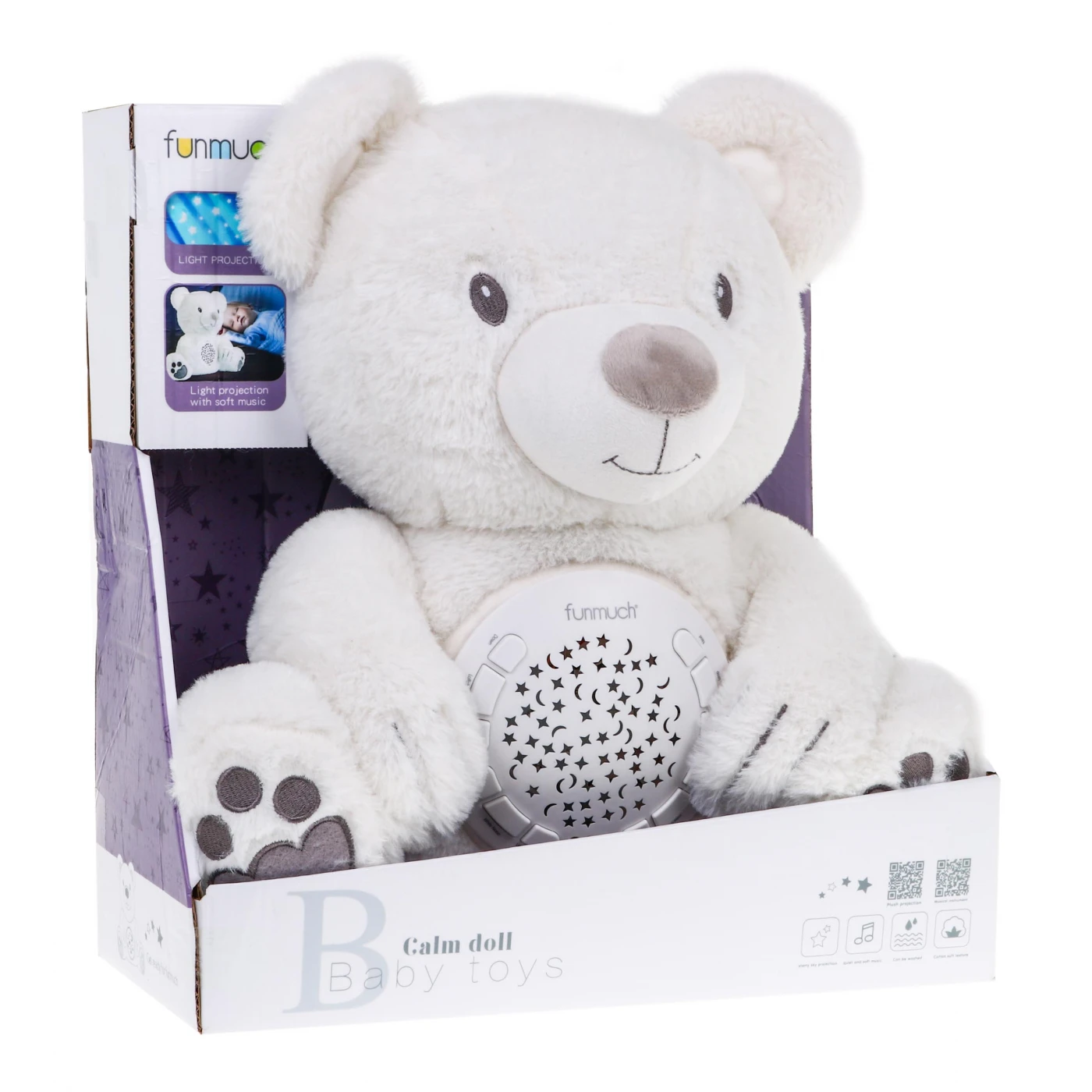 دُمية دب أبيض ناعم وطيف بنقاط سوداء