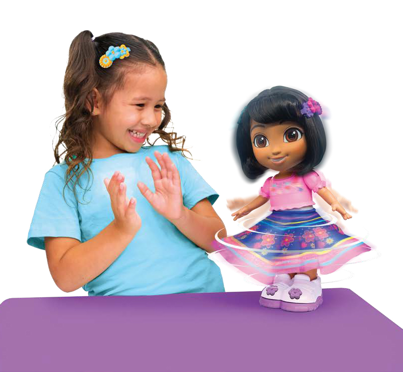 Dora the Explorer doll with colorful, patterned details in box