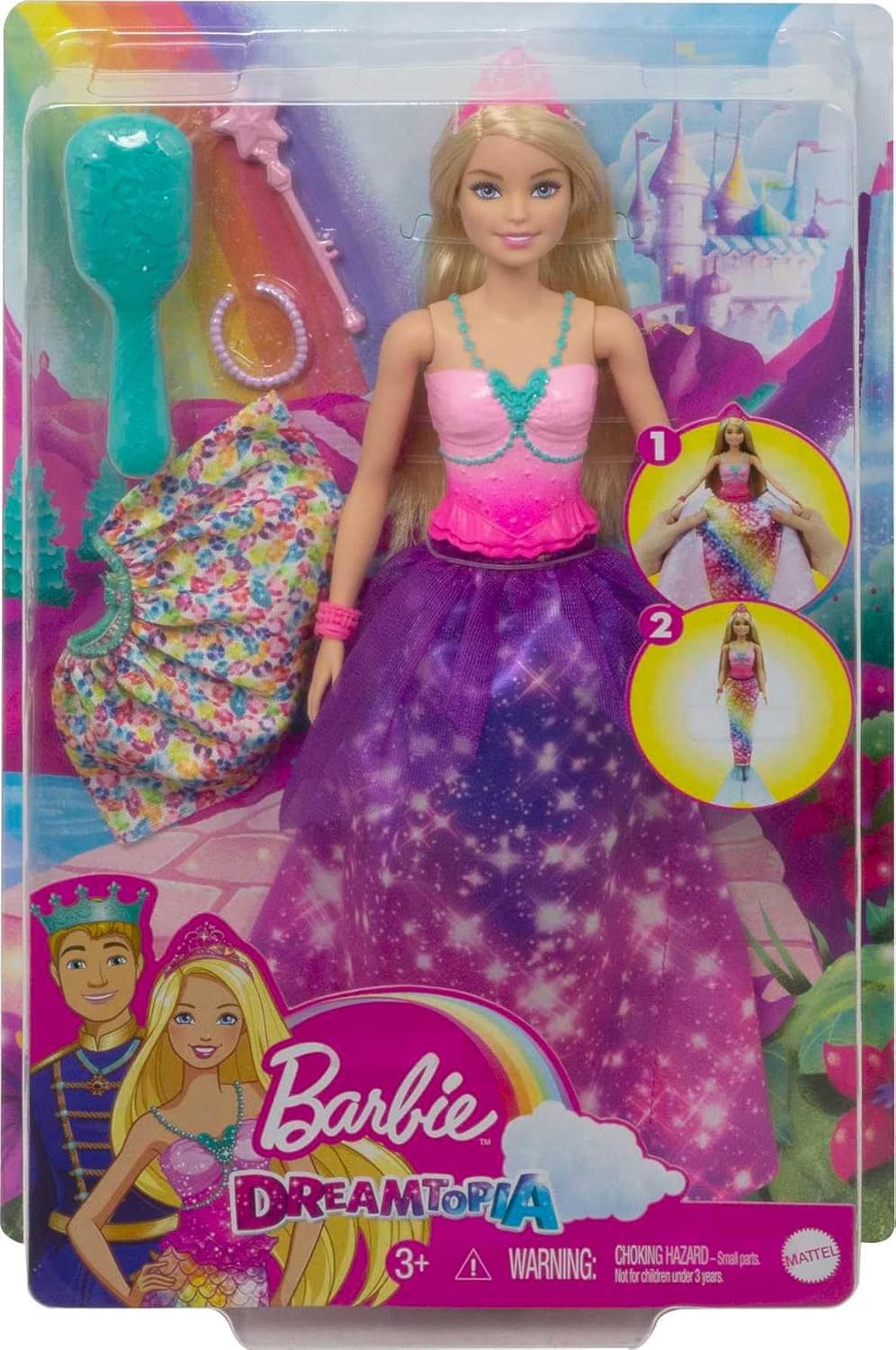 Barbie doll in pink and purple dress