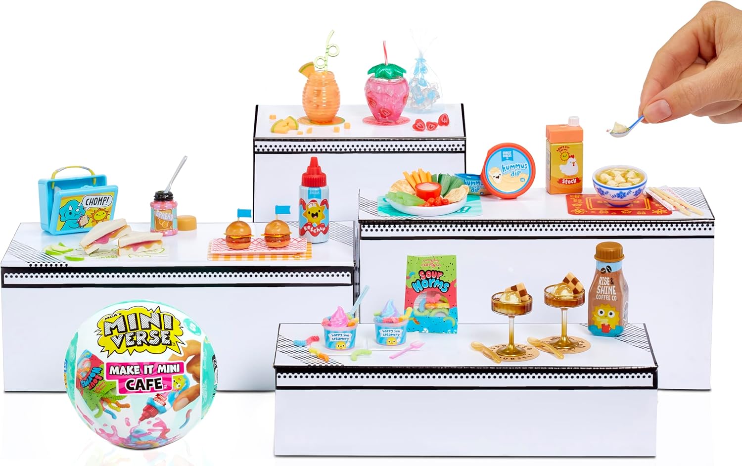 Various shapes and colors of food and drinks