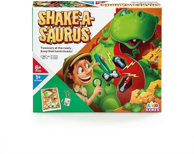 Shake-a-saurus game with a cartoon character