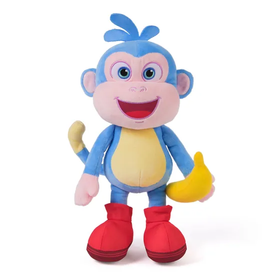 A cute blue monkey holding a red bag