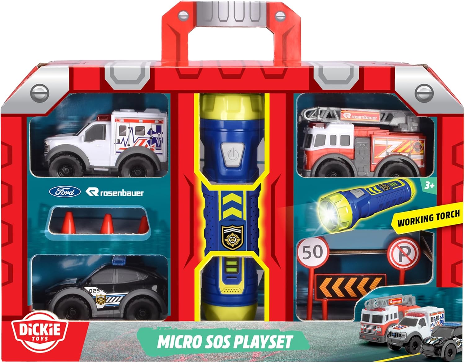 Micro SOS playset with toy vehicles