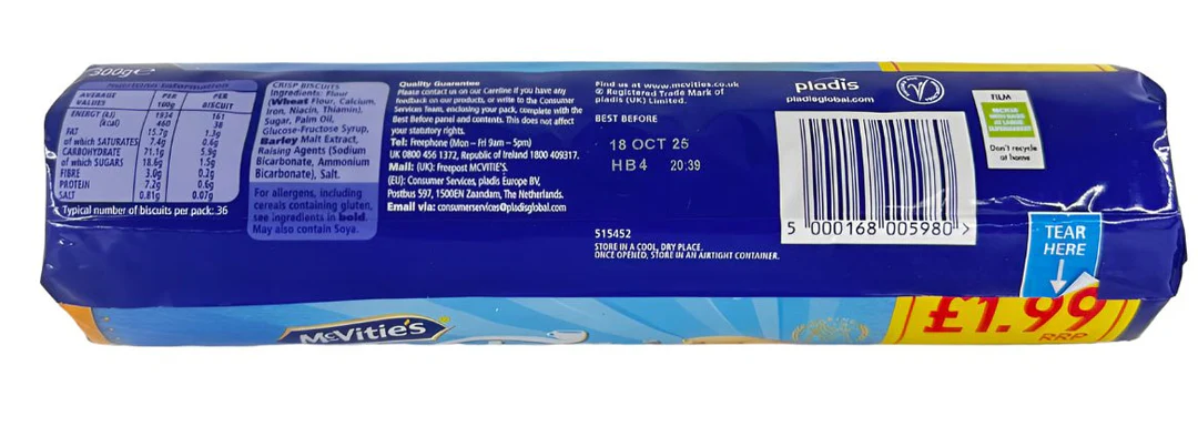 Nutrition information for biscuit