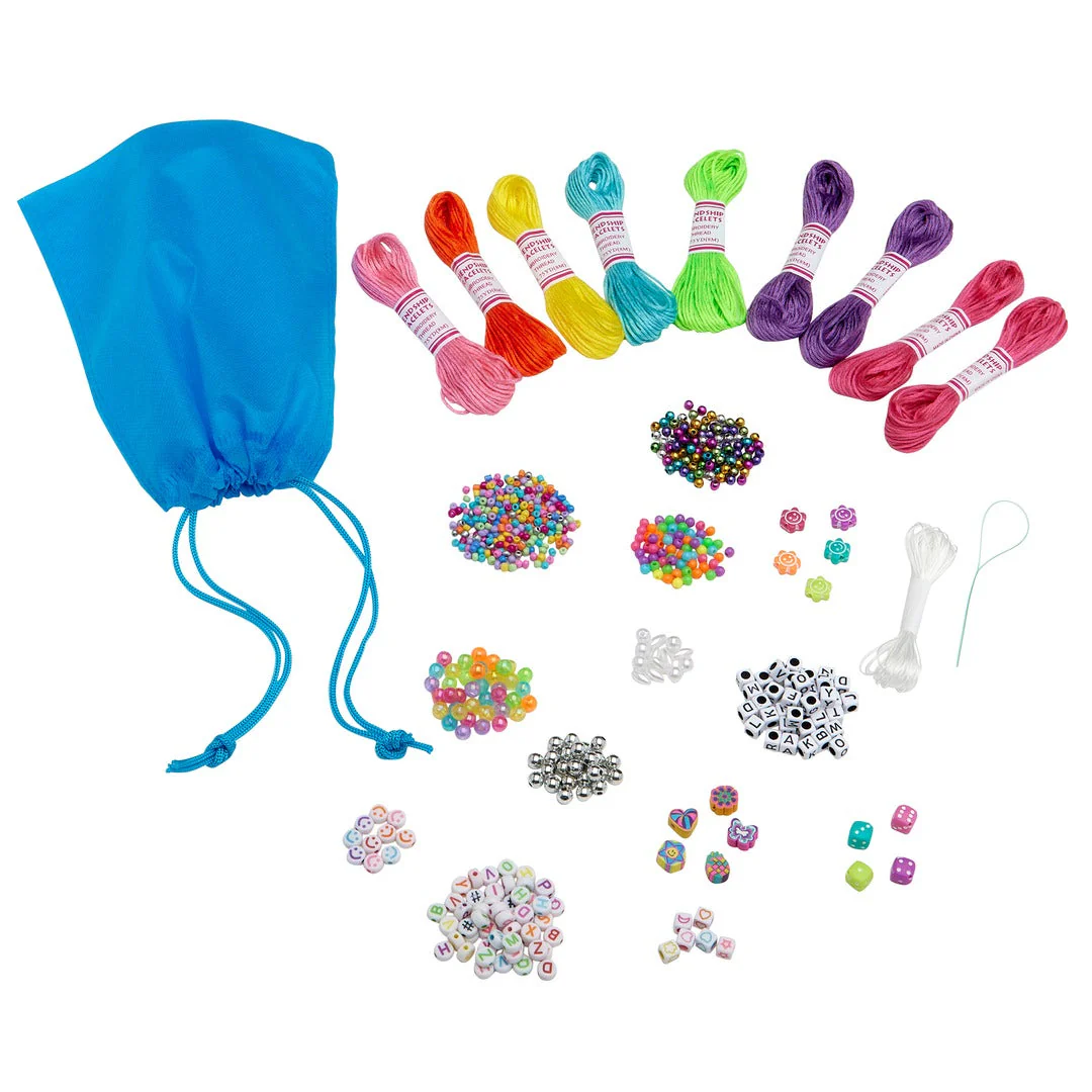 Colorful blue bag with various strings and beads