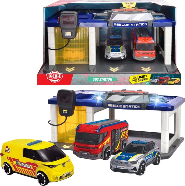 Rescue station with ambulance and police cars