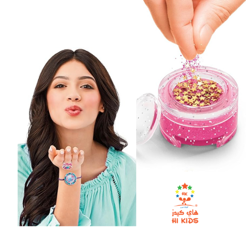 Hand using pink and purple lip gloss locket