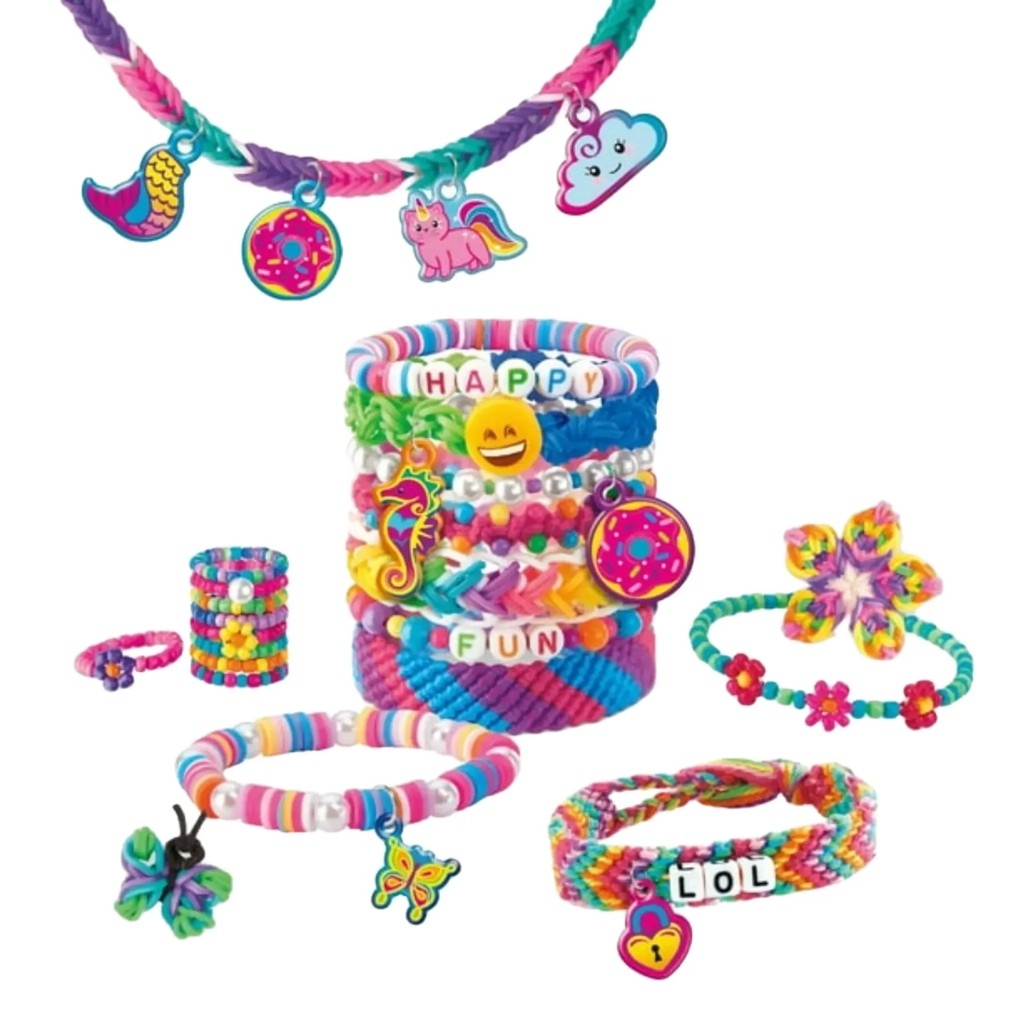 Assortment of handmade colorful jewelry items