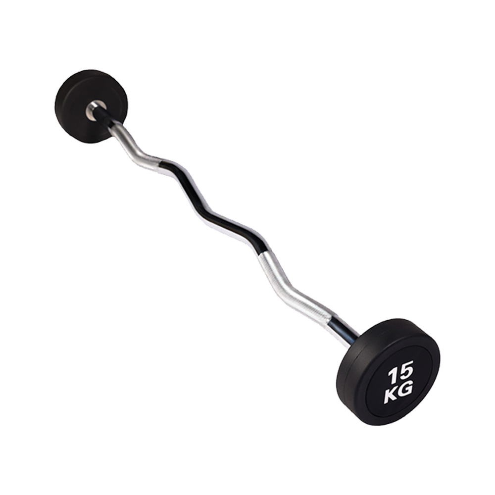 15kg Rubber-Coated Curl Barbell for Strength Training