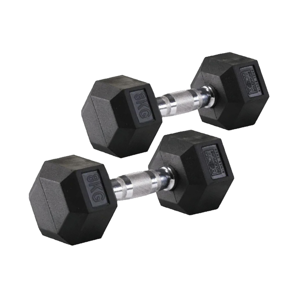 8kg Rubber Hex Dumbbell Pair with knurled chrome handle