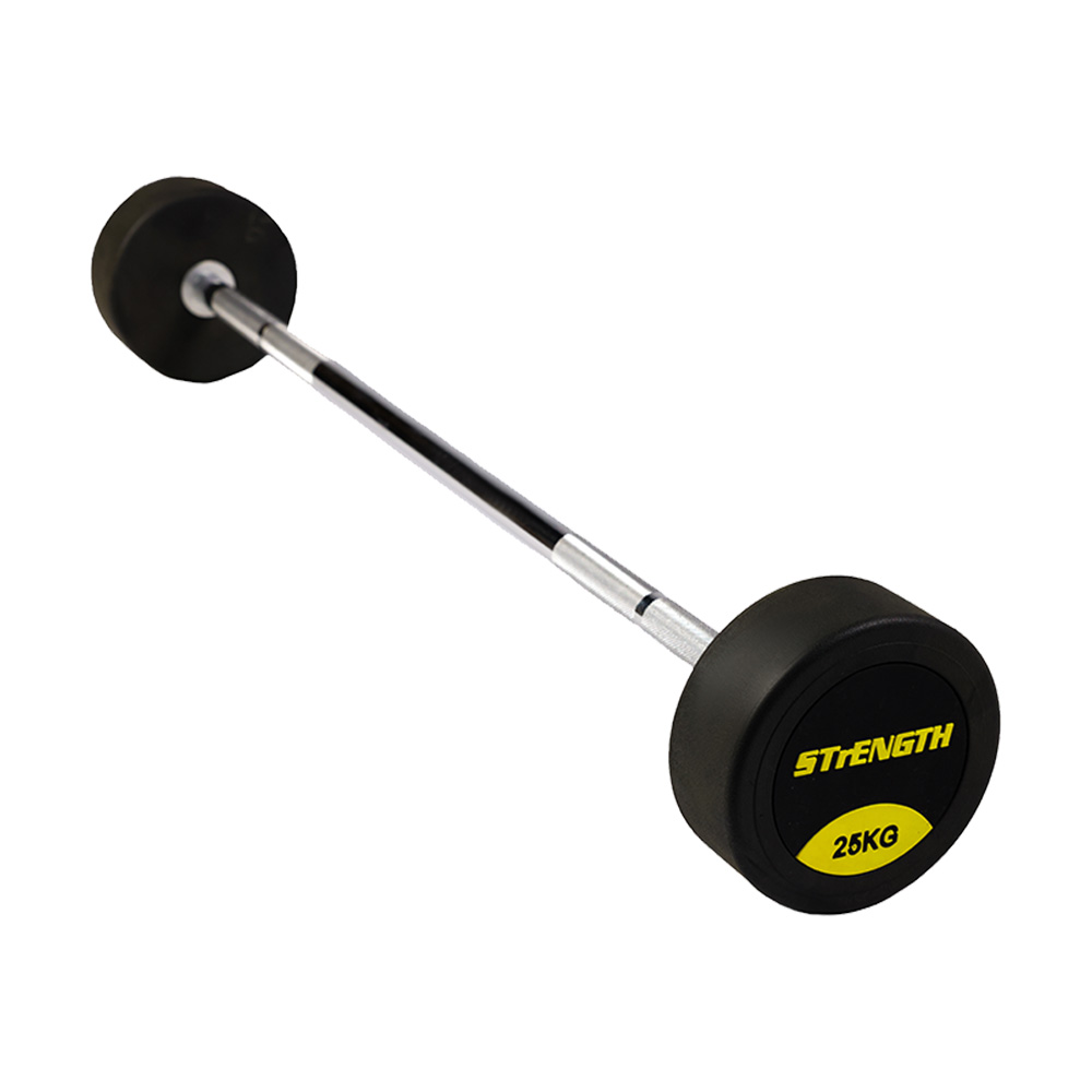 SFB-A25 25 kg straight fixed barbell with knurled grip and rubber-coated ends for gym and home