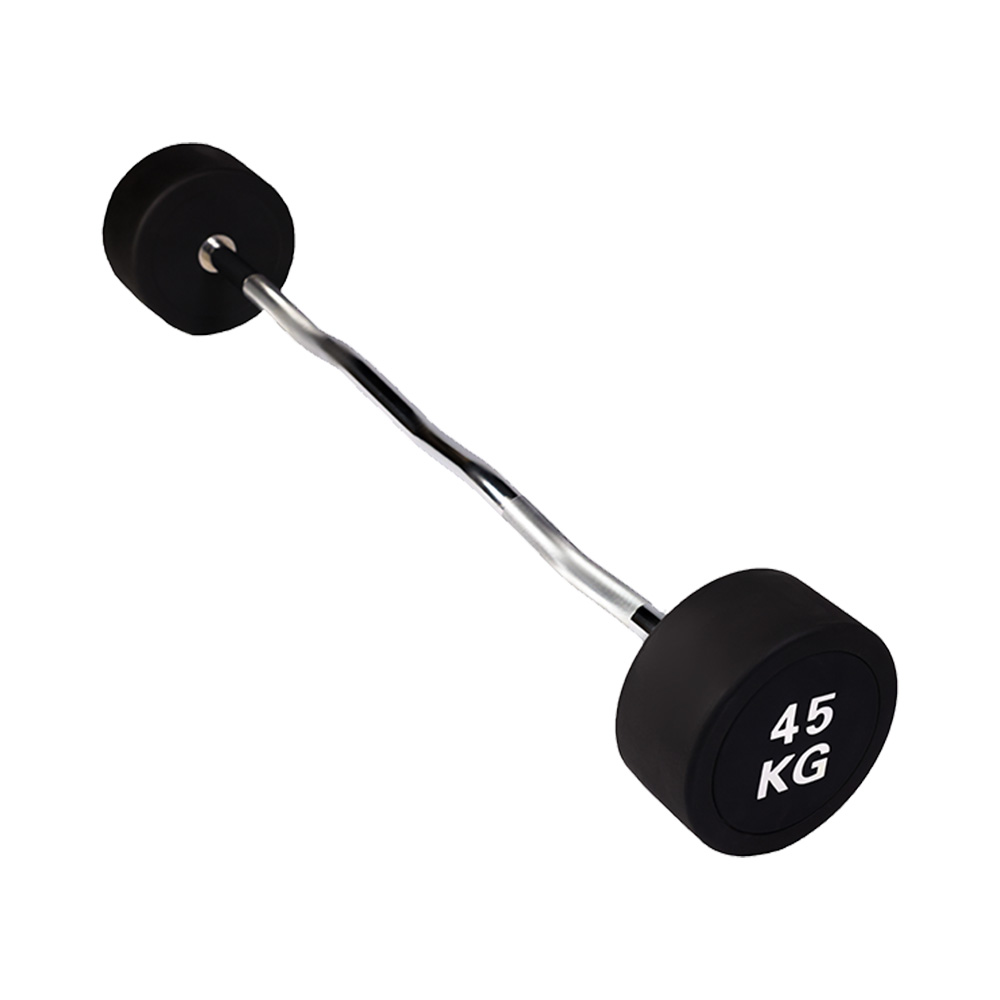 45kg rubber-coated curl barbell for muscle strength