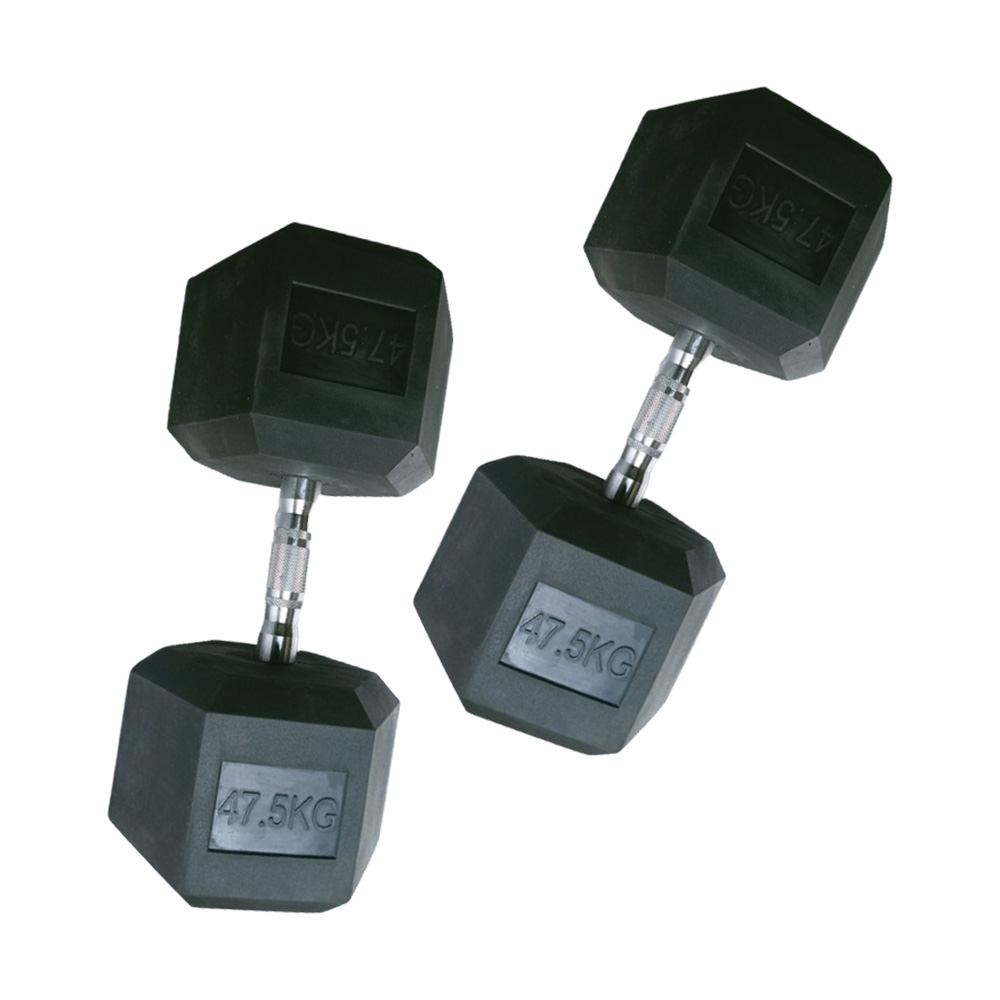 47.5kg hex rubber-coated dumbbell pair