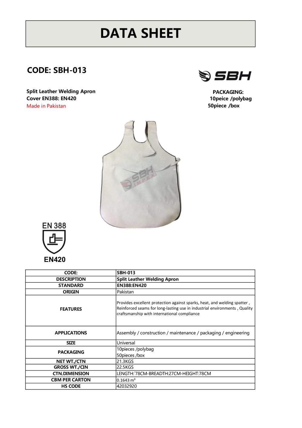 مريول لحام جلدي كامل معالج لون رمادي مقاوم للشرر والحرارة للصدر SBH-013 من SBH Impex