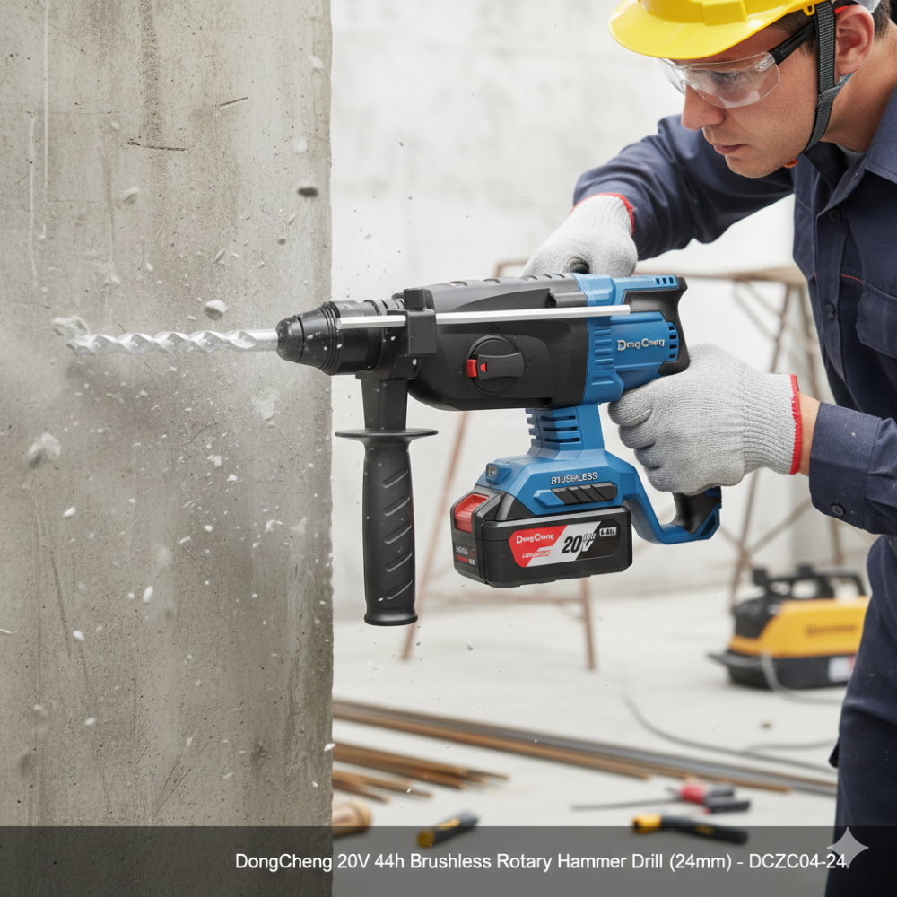 DongCheng 20V 4Ah Brushless Cordless Rotary Hammer Drill (24mm) - DCZC04-24