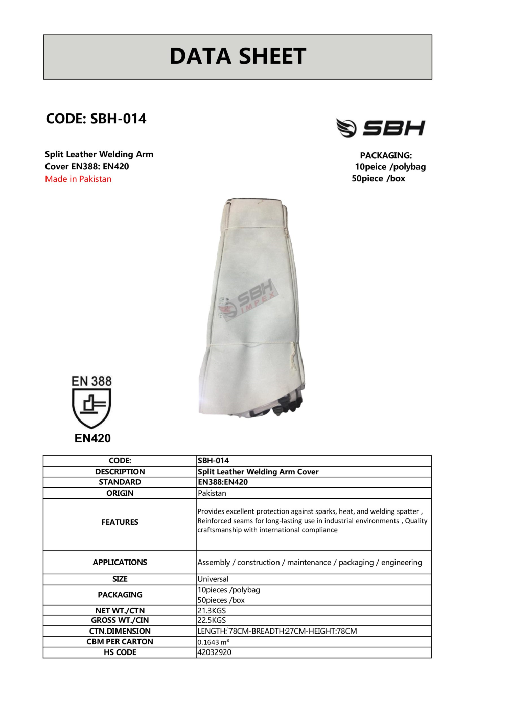 Long leather sleeve with welding protection - SBH-014