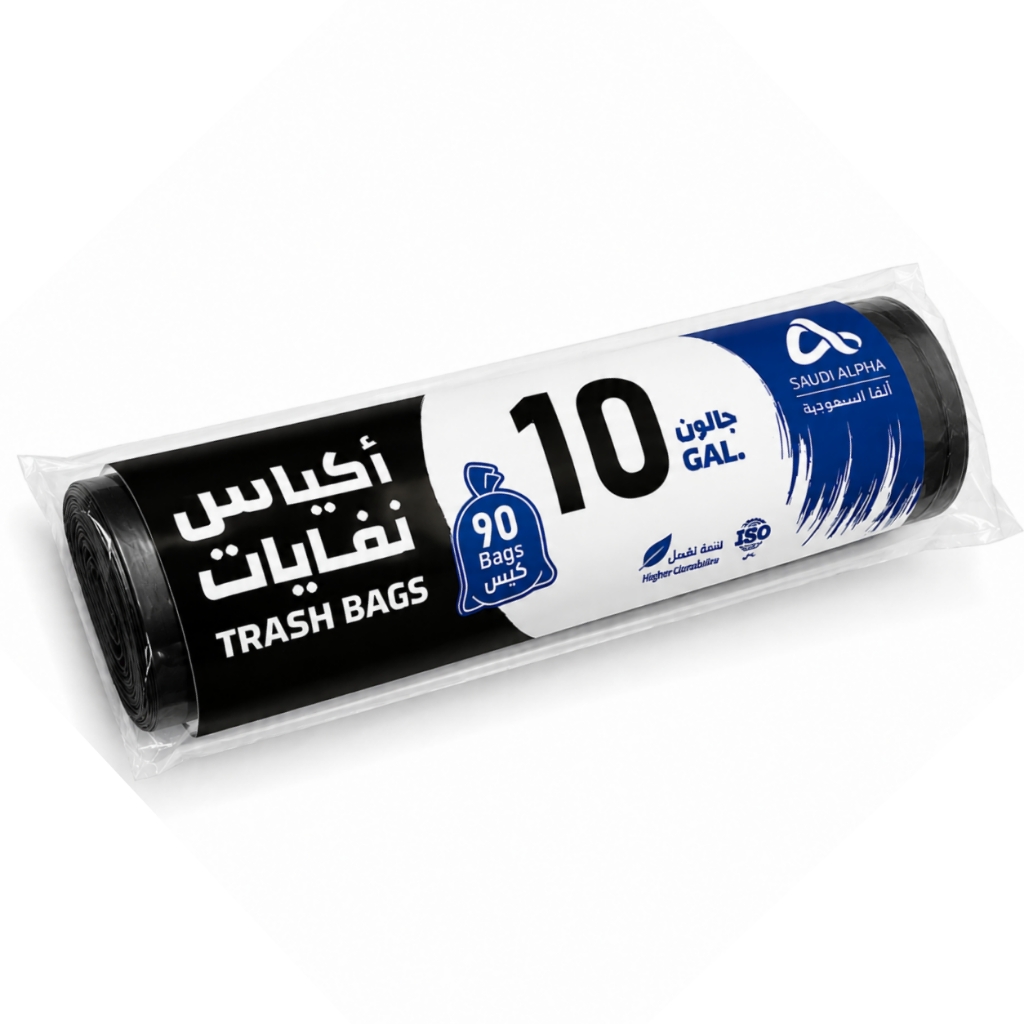  اكياس نفاية رول مقاس 10 جالون 90 كيس اسود الفا 