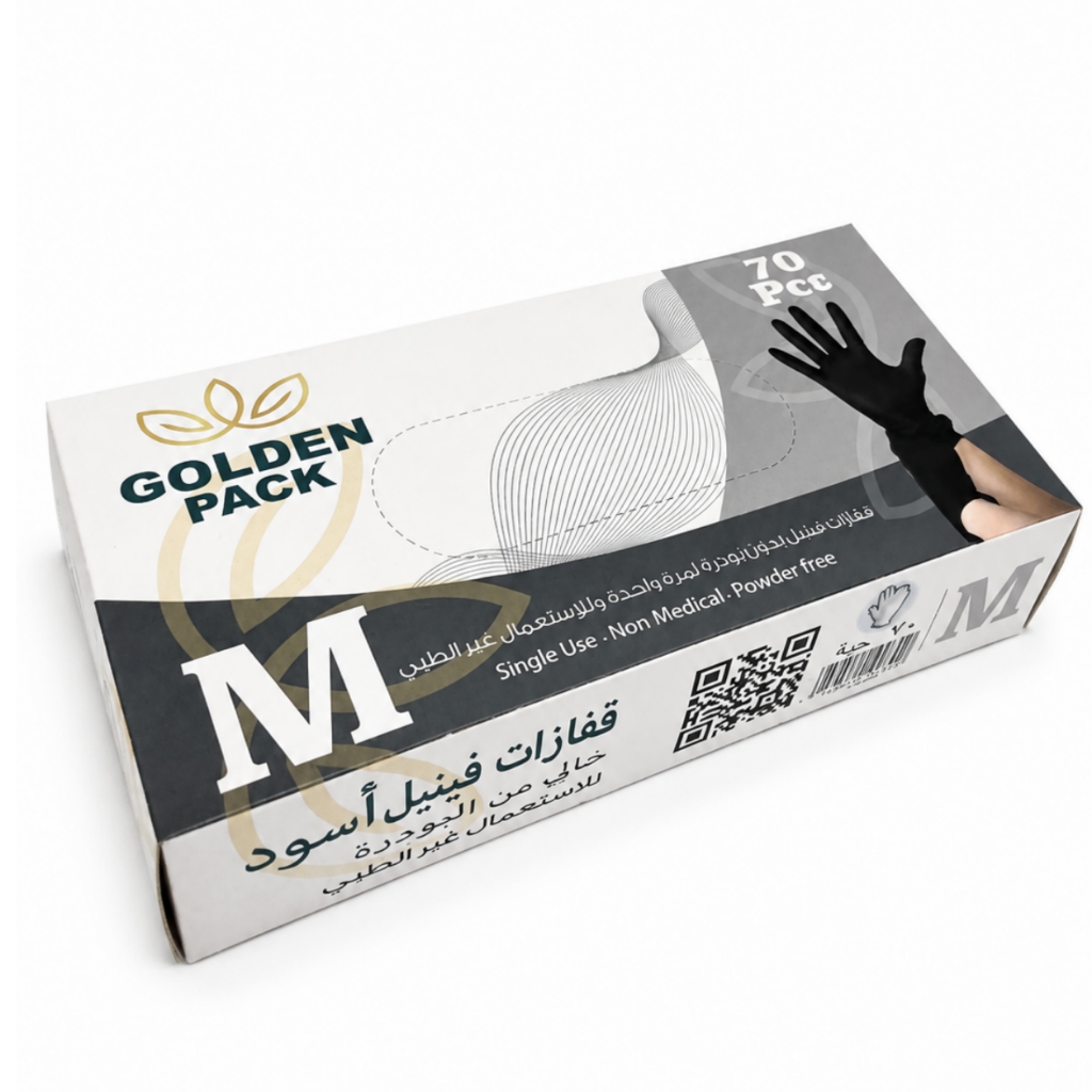  قفاز اسود فينيل 70 حبة مقاس M جولدن باك 
