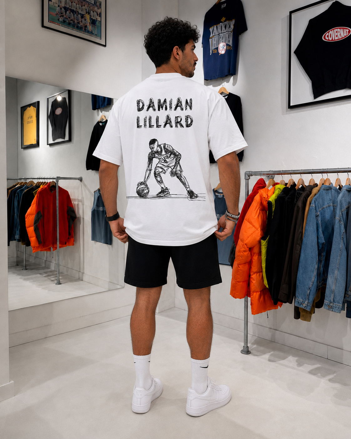 تيشيرت NOVUS BRAND Basketball Sketch أبيض - منظر خلفي ثابت يبرز الطباعة الخلفية